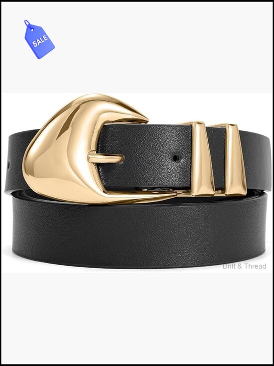 Women\'s Leather Belt with Gold Buckle - 1.1\